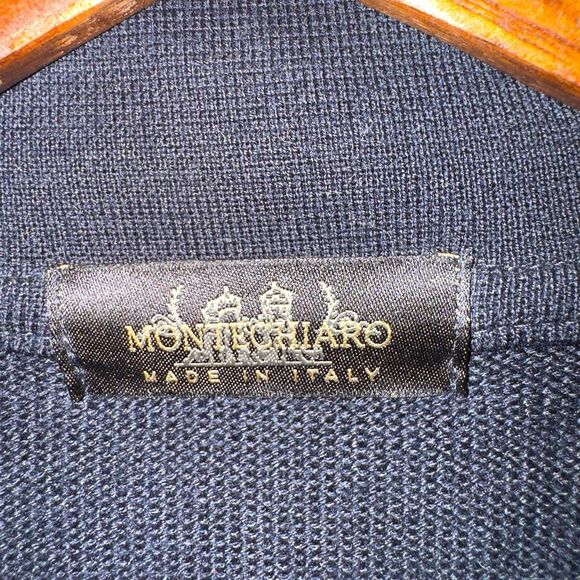 Montechiaro Navy Wool & Brown Suede Full-Zip Sweater Men’s Sz L 52 - Picture 2 of 11